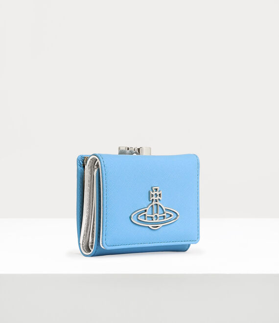 Vivienne Westwood Saffiano Thin Line Small Frame Wallet in light blue